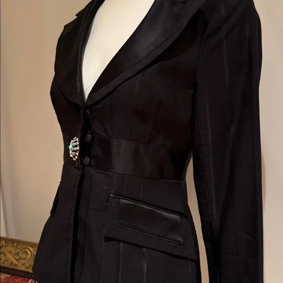 HOST PIC NANETTE LEPORE BLACK TUXEDO JACKET EMBELLISHED LARGE RHINESTONE CLOSE 2